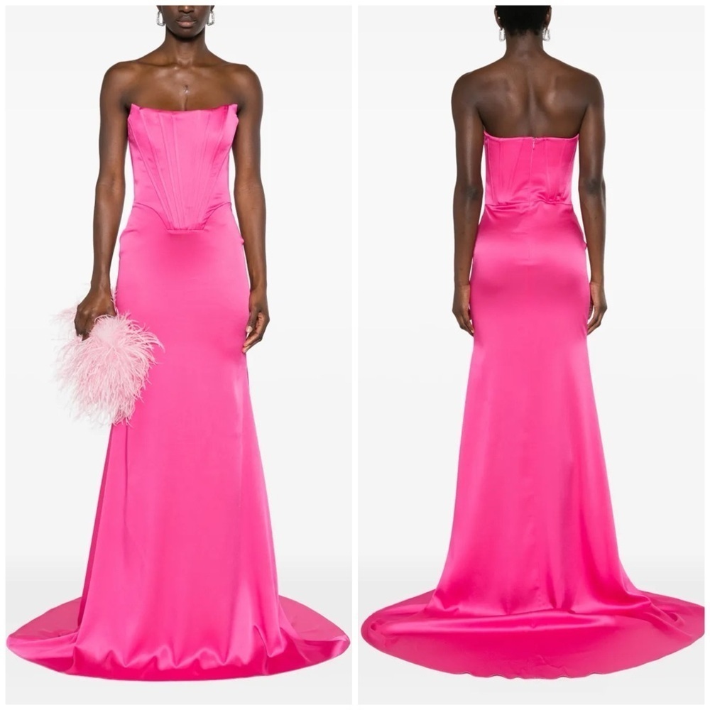 New Giuseppe di Morabito Corset Style Satin Gown Pink Strapless Designer Sz 40